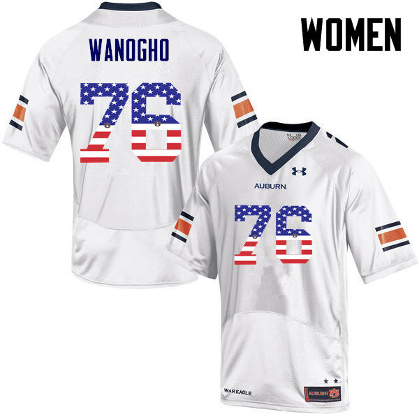 Women #76 Prince Tega Wanogho Auburn Tigers USA Flag Fashion College Football Jerseys-White